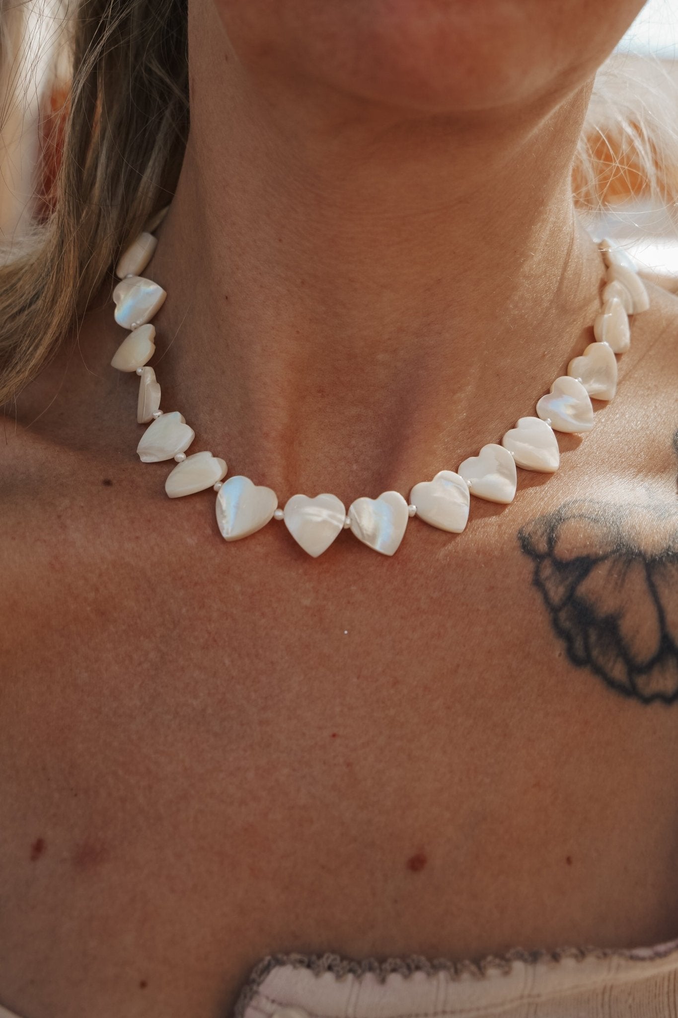 Mother of Pearl Heart Necklace - Golden Road Crafted
