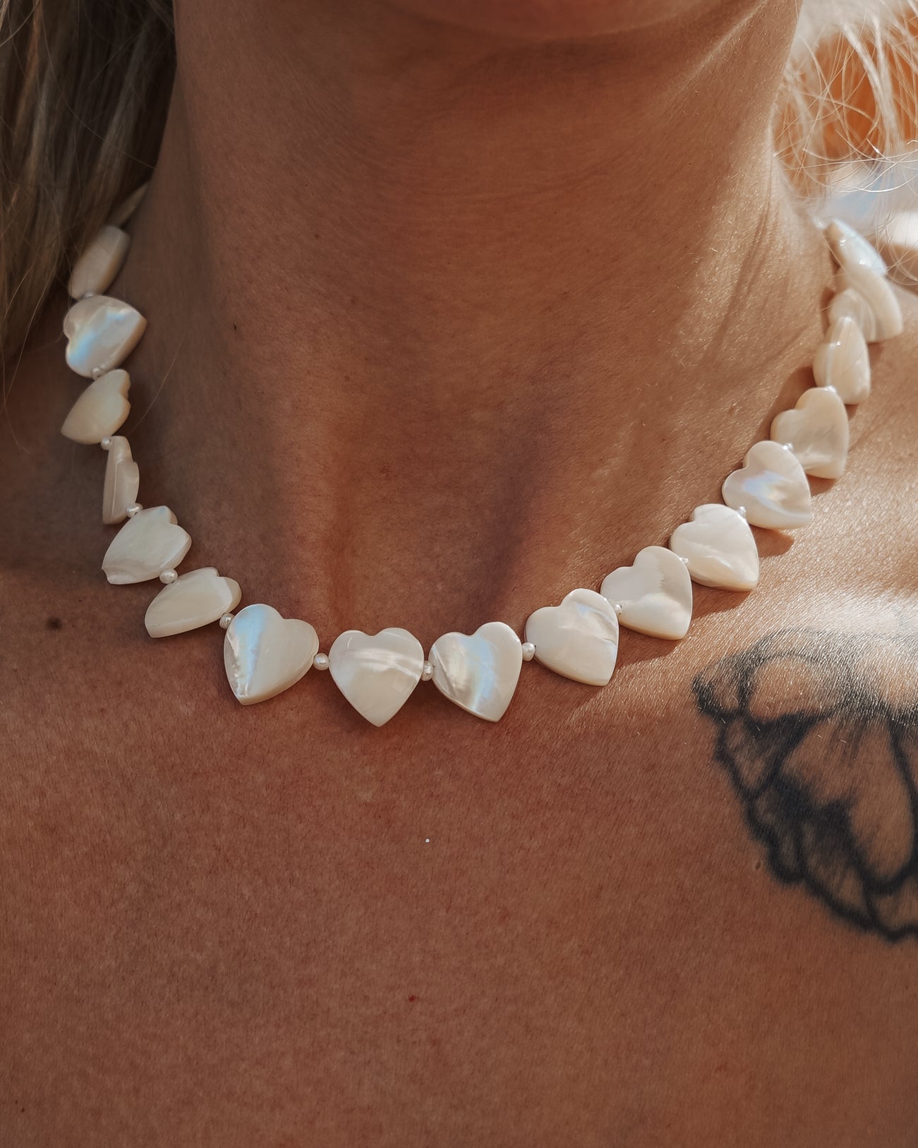 Mother of Pearl Heart Necklace - Golden Road Crafted