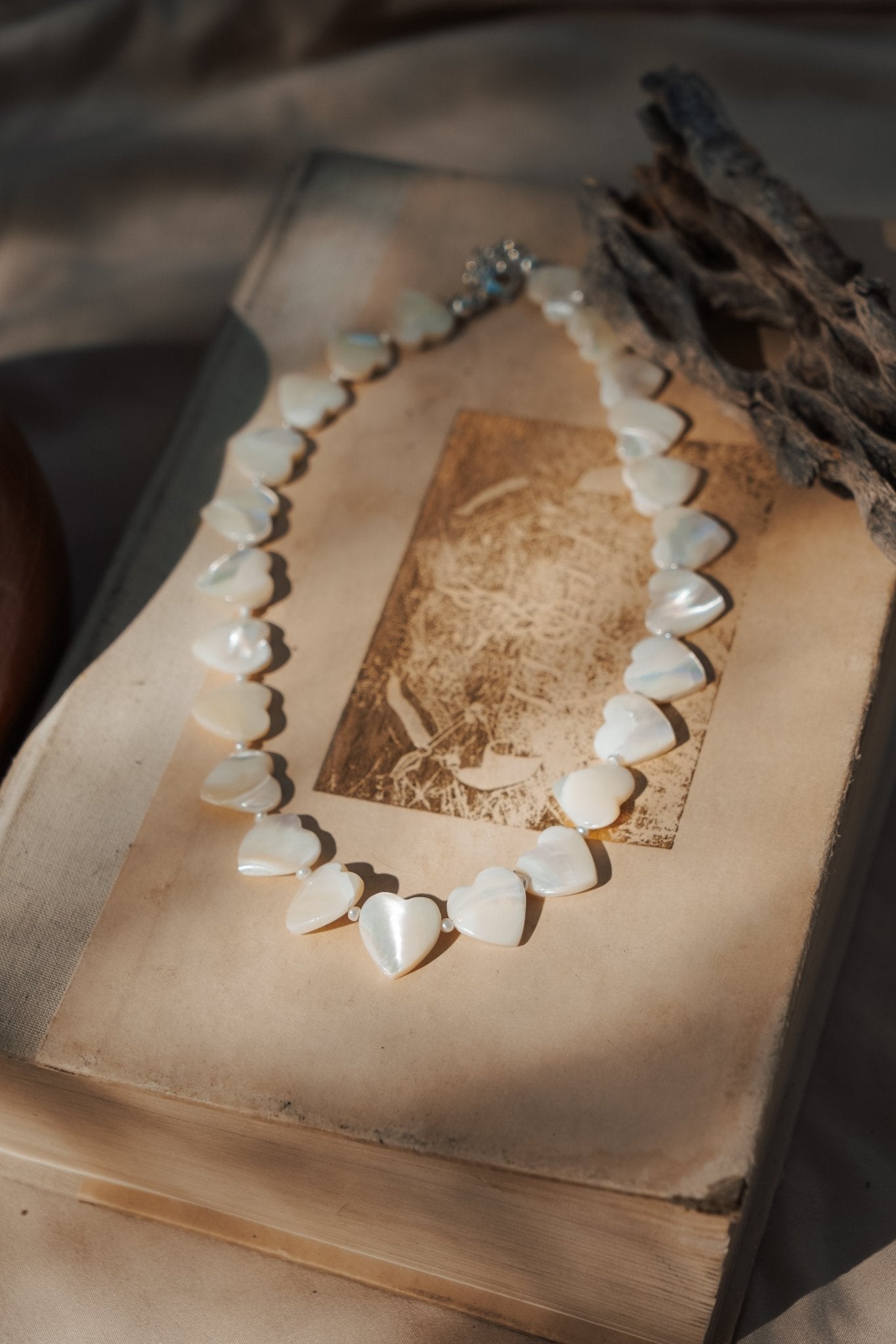 Mother of Pearl Heart Necklace - Golden Road Crafted