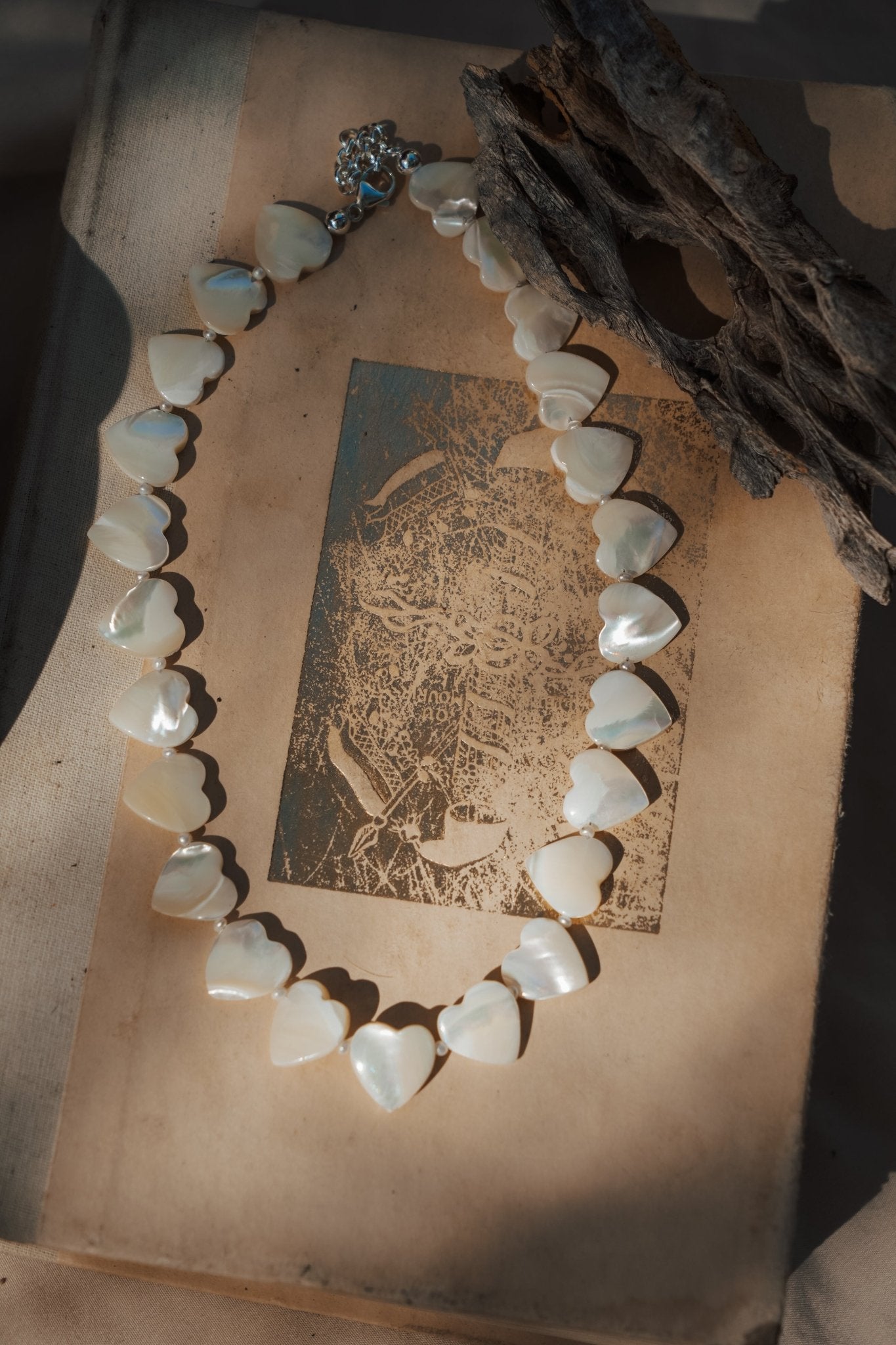 Mother of Pearl Heart Necklace - Golden Road Crafted