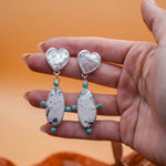 Mother of Pearl Hearts with White Buffalo & Lone Mountain Turquoise - Golden Road Crafted