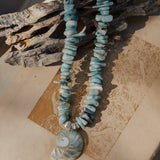 Nautilus Shell Necklace with Larimar Beads - Golden Road Crafted