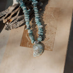 Nautilus Shell Necklace with Larimar Beads - Golden Road Crafted