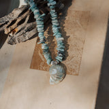 Nautilus Shell Necklace with Larimar Beads - Golden Road Crafted