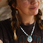 Necklace in Campitos Turquoise + Mother of Pearl Beads - Golden Road Crafted