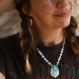 Necklace in Campitos Turquoise + Mother of Pearl Beads - Golden Road Crafted