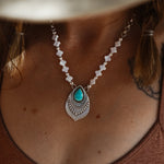 Necklace in Campitos Turquoise + Mother of Pearl Beads - Golden Road Crafted