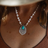 Necklace in Campitos Turquoise + Mother of Pearl Beads - Golden Road Crafted