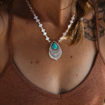Necklace in Campitos Turquoise + Mother of Pearl Beads - Golden Road Crafted