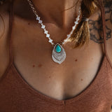Necklace in Campitos Turquoise + Mother of Pearl Beads - Golden Road Crafted