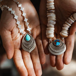 Necklace in Campitos Turquoise + Mother of Pearl Beads - Golden Road Crafted