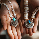 Necklace in Campitos Turquoise + Mother of Pearl Beads - Golden Road Crafted