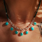 Necklace in Carico Lake Turquoise with Turquoise and Sterling Silver Beads - Golden Road Crafted