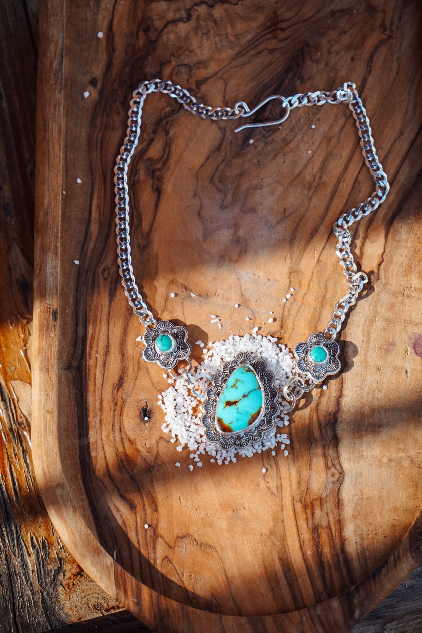 Necklace in Kingman & Hubei Turquoise - Golden Road Crafted