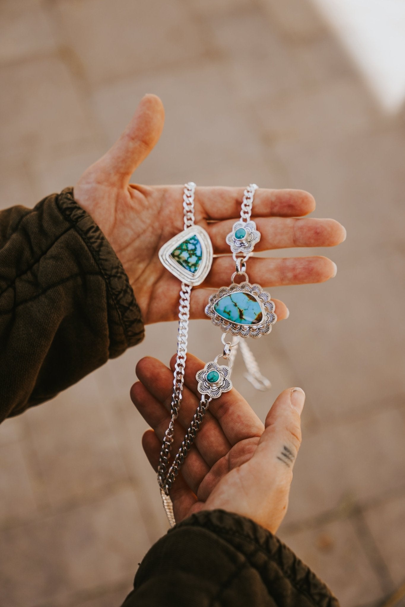 Necklace in Kingman & Hubei Turquoise - Golden Road Crafted