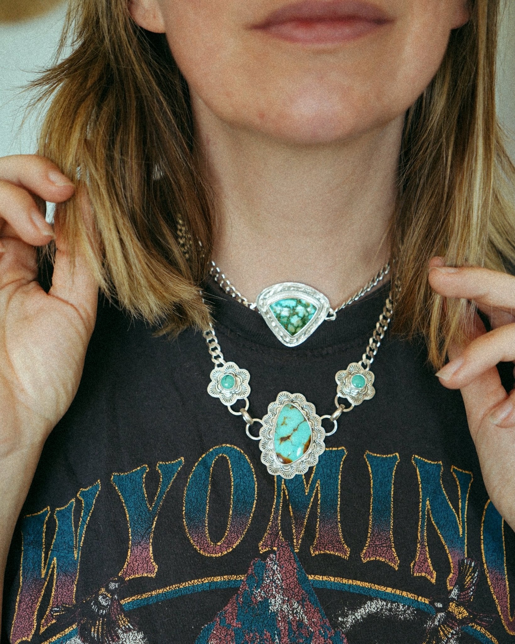 Necklace in Kingman & Hubei Turquoise - Golden Road Crafted