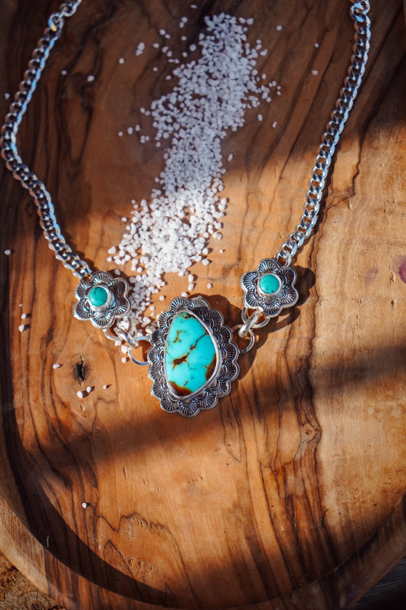 Necklace in Kingman & Hubei Turquoise - Golden Road Crafted