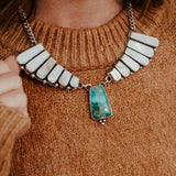 Necklace in Kingman Turquoise and Mother of Pearl - Golden Road Crafted