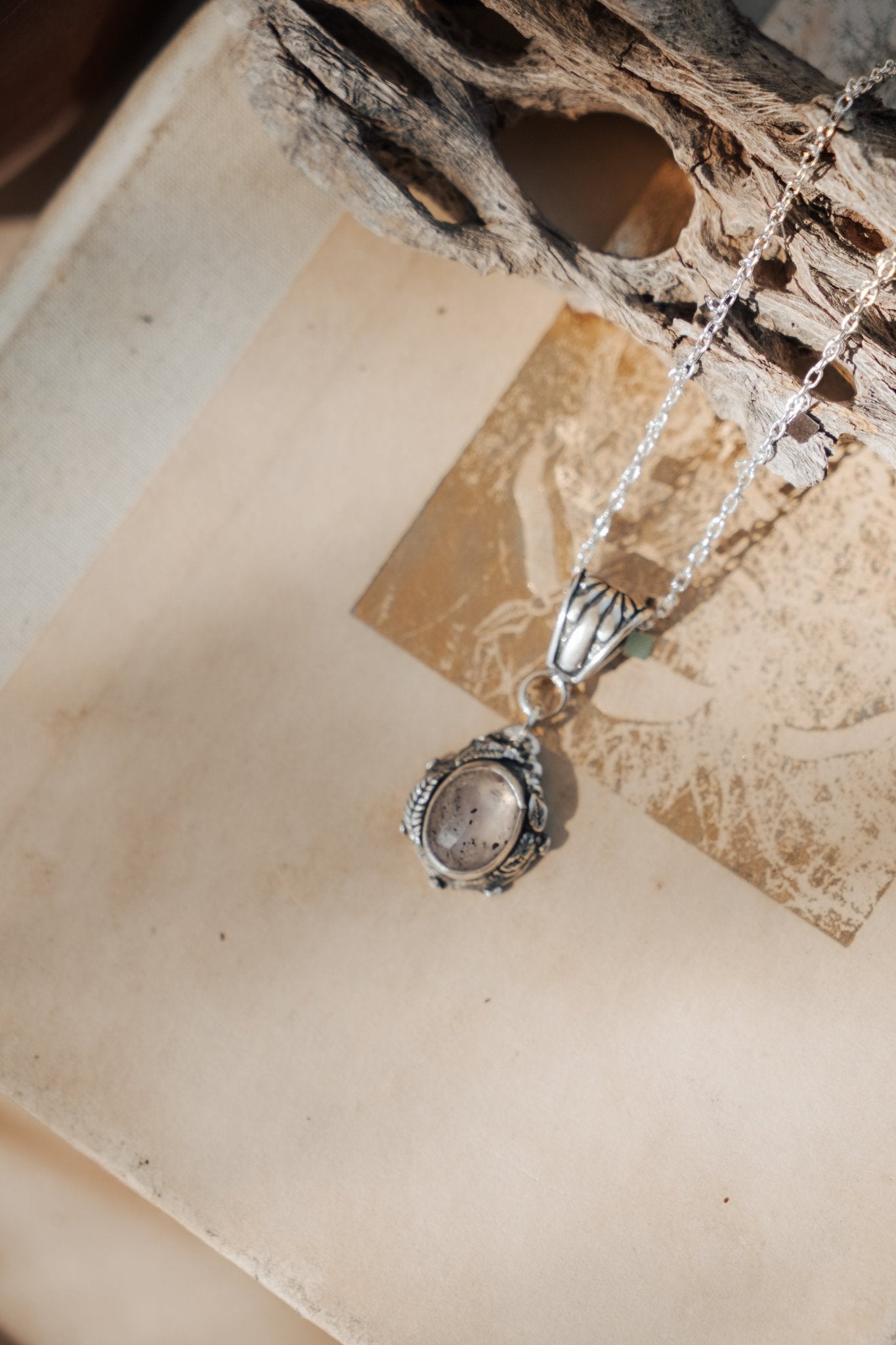 Necklace in Quartz w/ Diopside - Golden Road Crafted