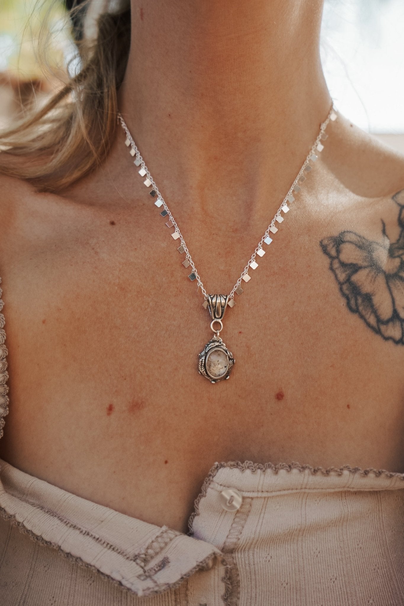 Necklace in Quartz w/ Diopside - Golden Road Crafted