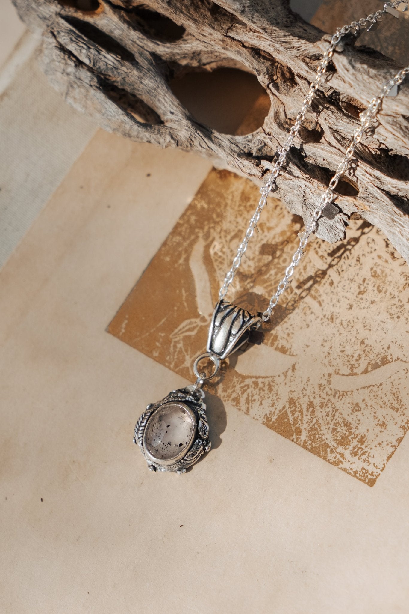 Necklace in Quartz w/ Diopside - Golden Road Crafted