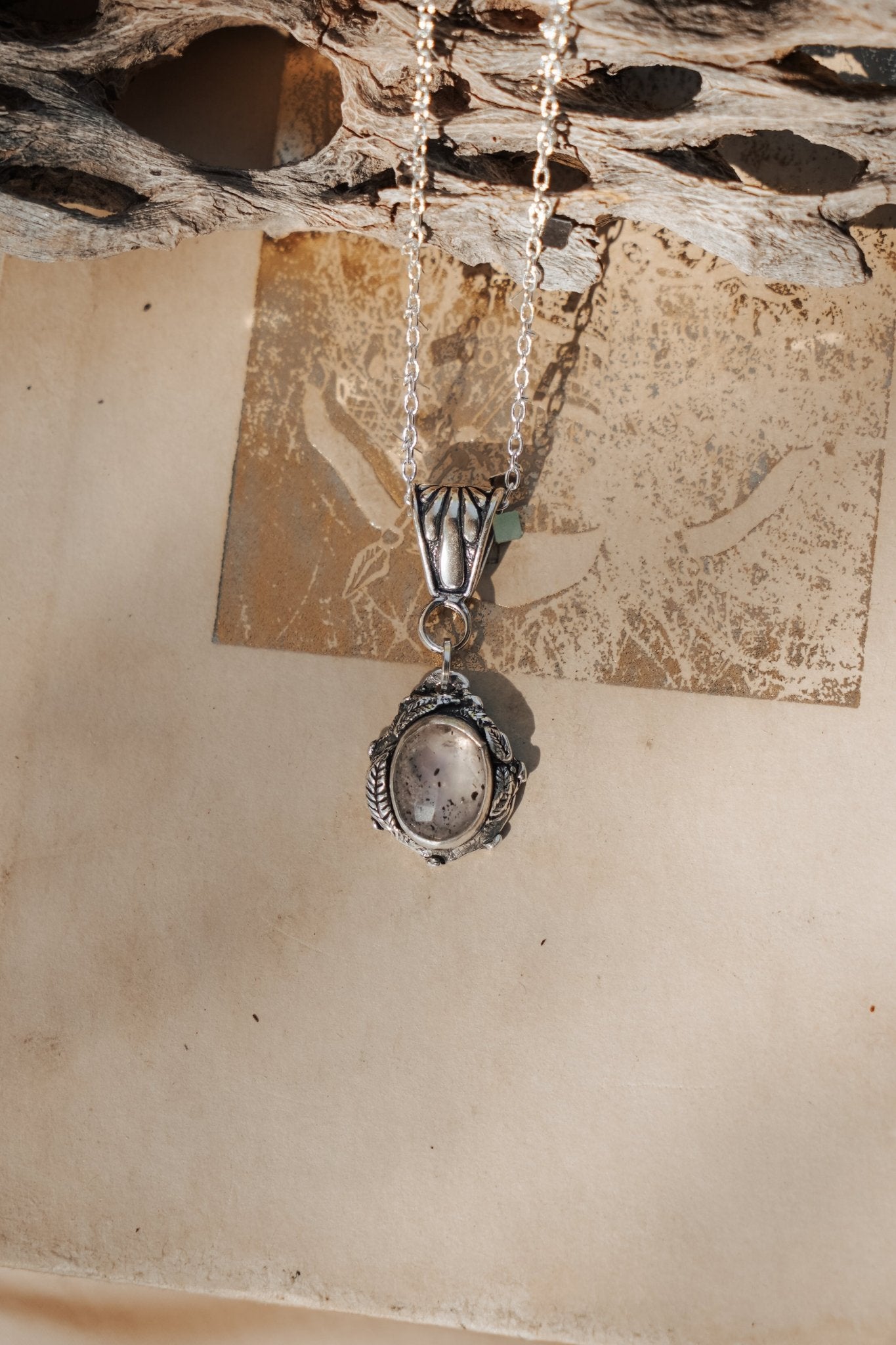 Necklace in Quartz w/ Diopside - Golden Road Crafted