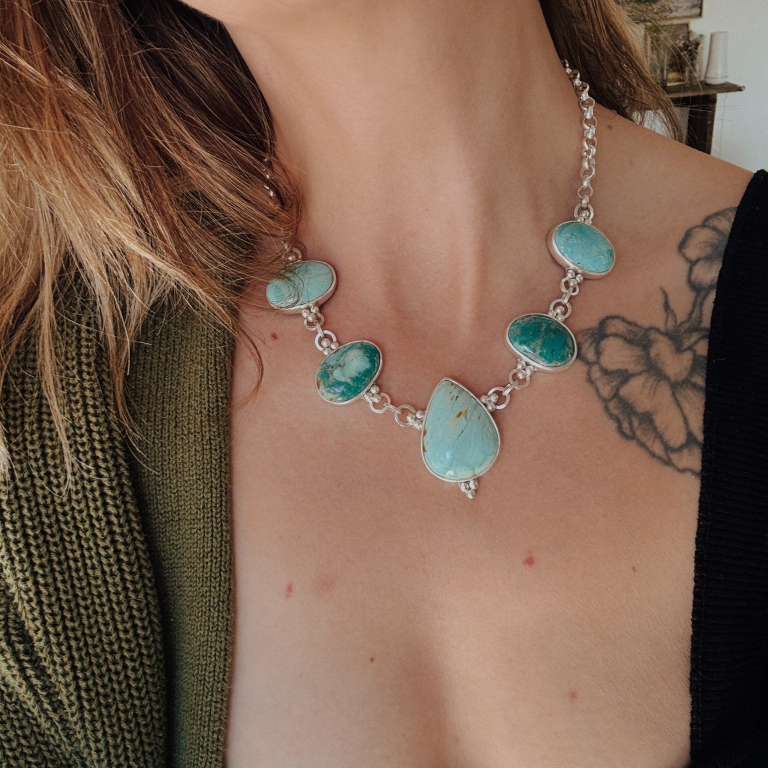 Necklace in Royston Turquoise - Golden Road Crafted
