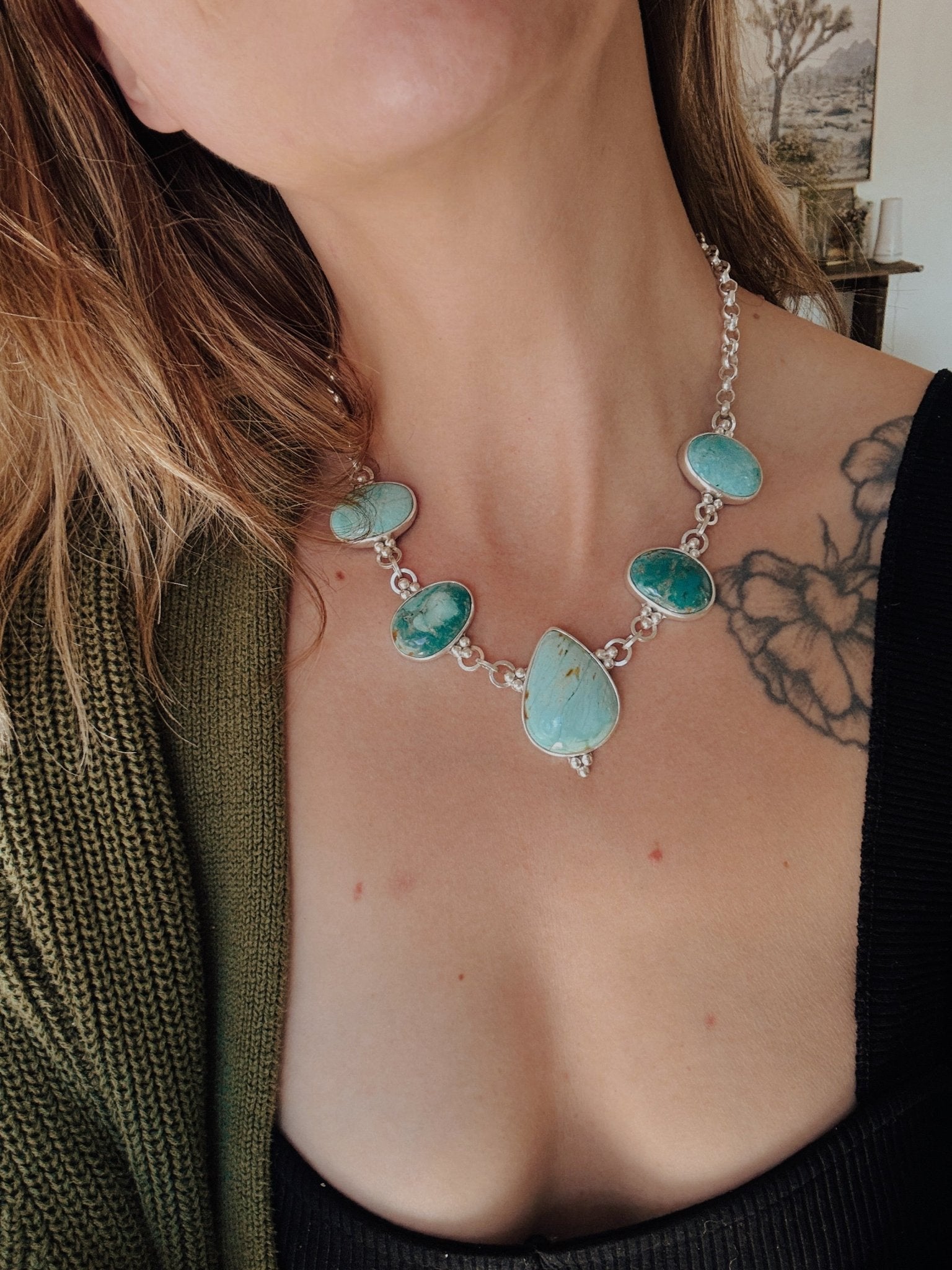 Necklace in Royston Turquoise - Golden Road Crafted
