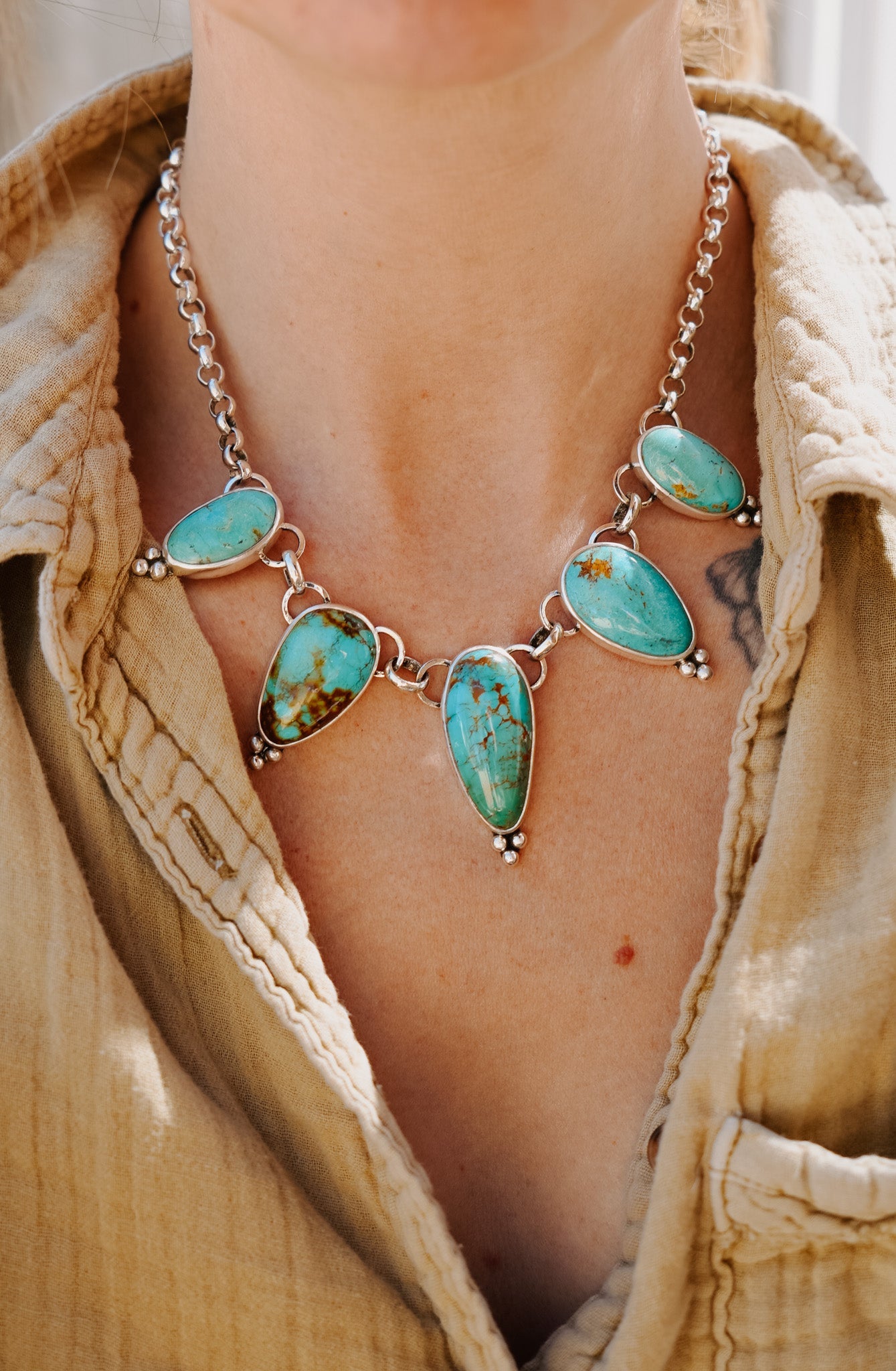 Necklace in Royston Turquoise - Golden Road Crafted