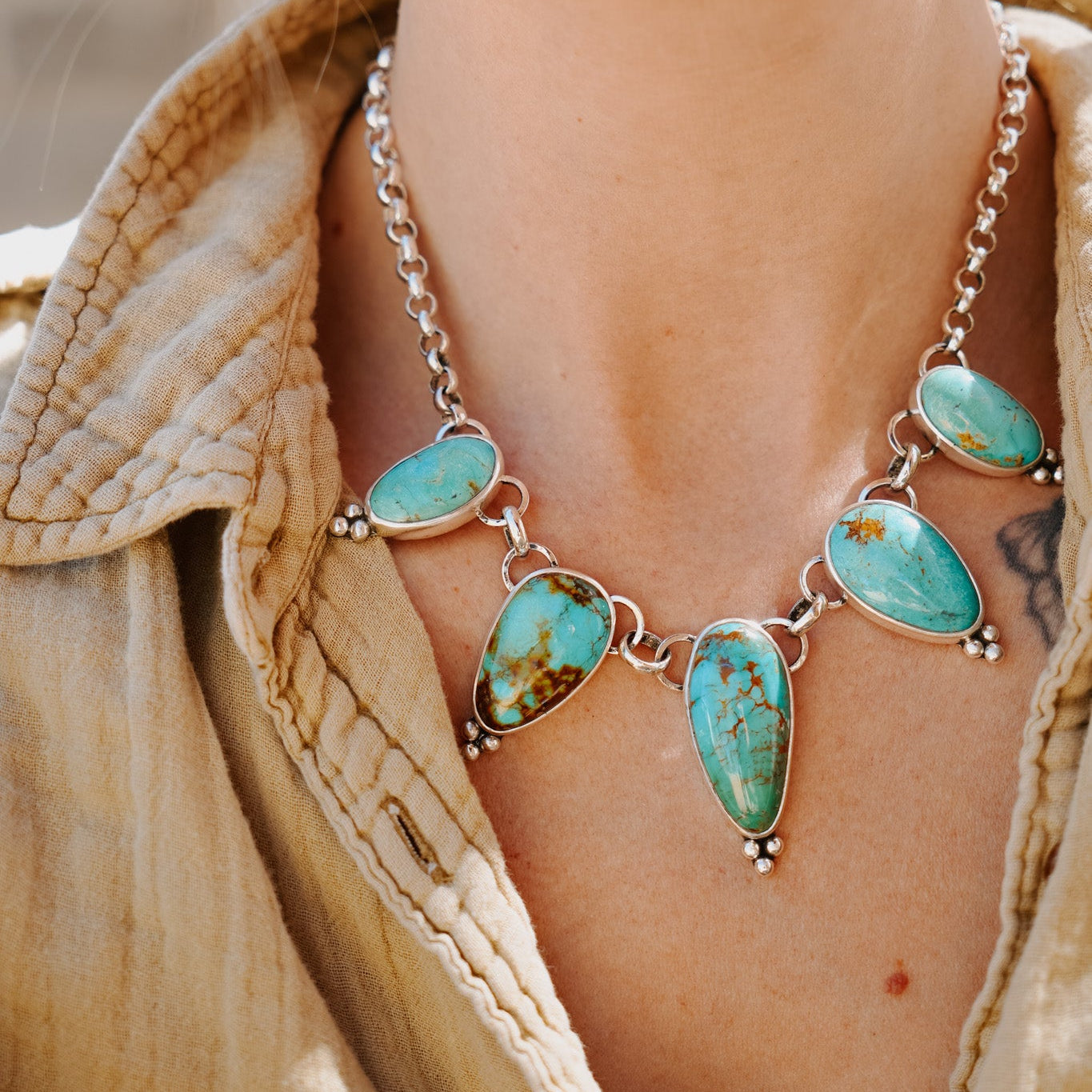 Necklace in Royston Turquoise - Golden Road Crafted