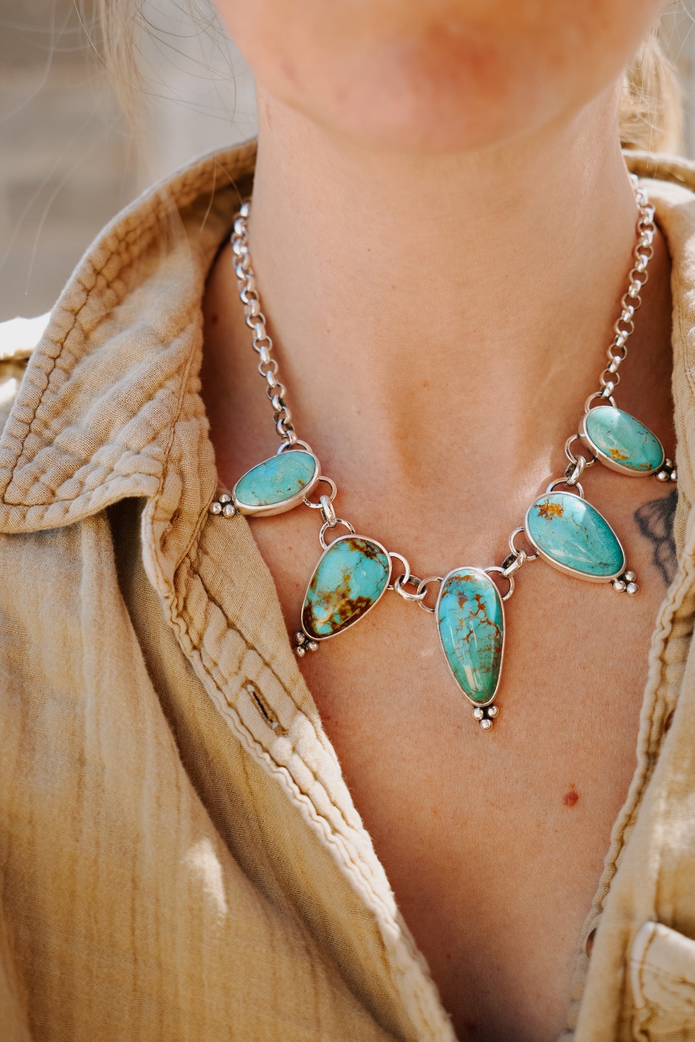 Necklace in Royston Turquoise - Golden Road Crafted