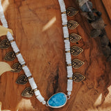 Necklace in Royston Turquoise w/ AAA Mother of Pearl + Turquoise Beads + Bronze Accents - Golden Road Crafted