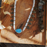 Necklace in Royston Turquoise w/ AAA Mother of Pearl + Turquoise Beads + Bronze Accents - Golden Road Crafted