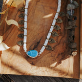 Necklace in Royston Turquoise w/ AAA Mother of Pearl + Turquoise Beads + Bronze Accents - Golden Road Crafted