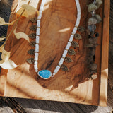 Necklace in Royston Turquoise w/ AAA Mother of Pearl + Turquoise Beads + Bronze Accents - Golden Road Crafted