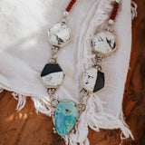 Necklace in Royston Turquoise, White Buffalo, & Red Jasper Beads - Golden Road Crafted