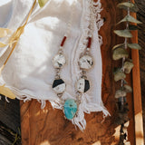 Necklace in Royston Turquoise, White Buffalo, & Red Jasper Beads - Golden Road Crafted