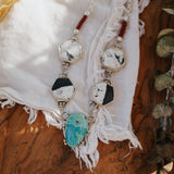 Necklace in Royston Turquoise, White Buffalo, & Red Jasper Beads - Golden Road Crafted
