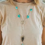Necklace in Tyrone Turquoise with Petrified Wood - Golden Road Crafted