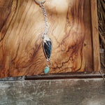 Necklace in Tyrone Turquoise with Petrified Wood - Golden Road Crafted