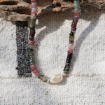 Necklace with Natural Tourmaline + Sterling & Pearl - Golden Road Crafted