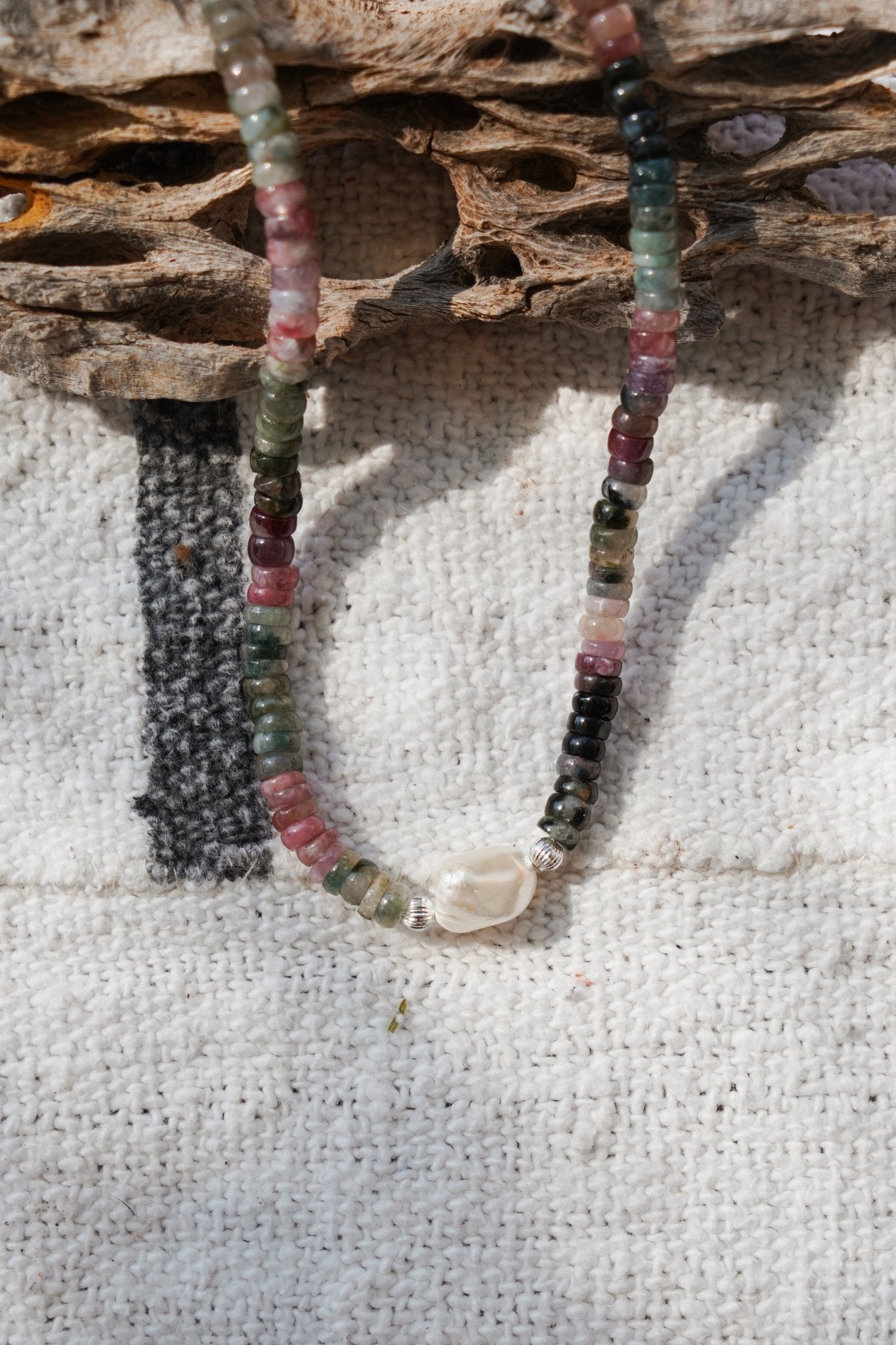 Necklace with Natural Tourmaline + Sterling & Pearl - Golden Road Crafted