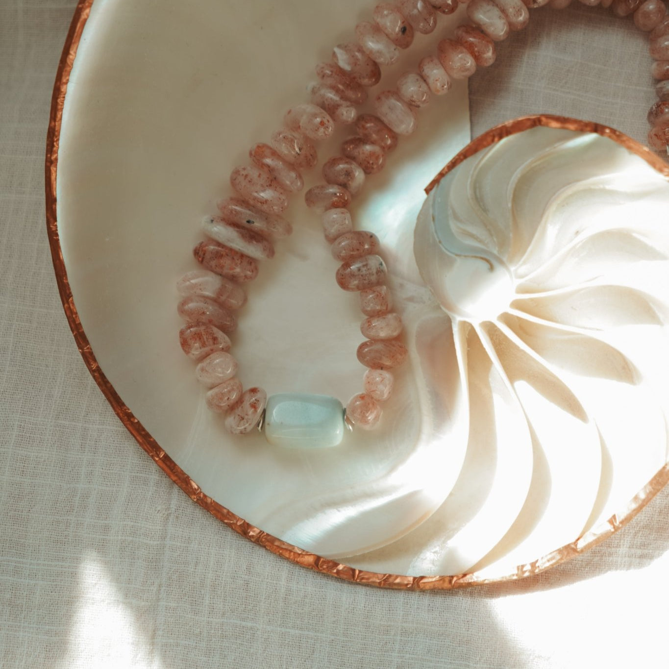 Nectar Necklace in Sunstone + Peruvian Opal - Golden Road Crafted