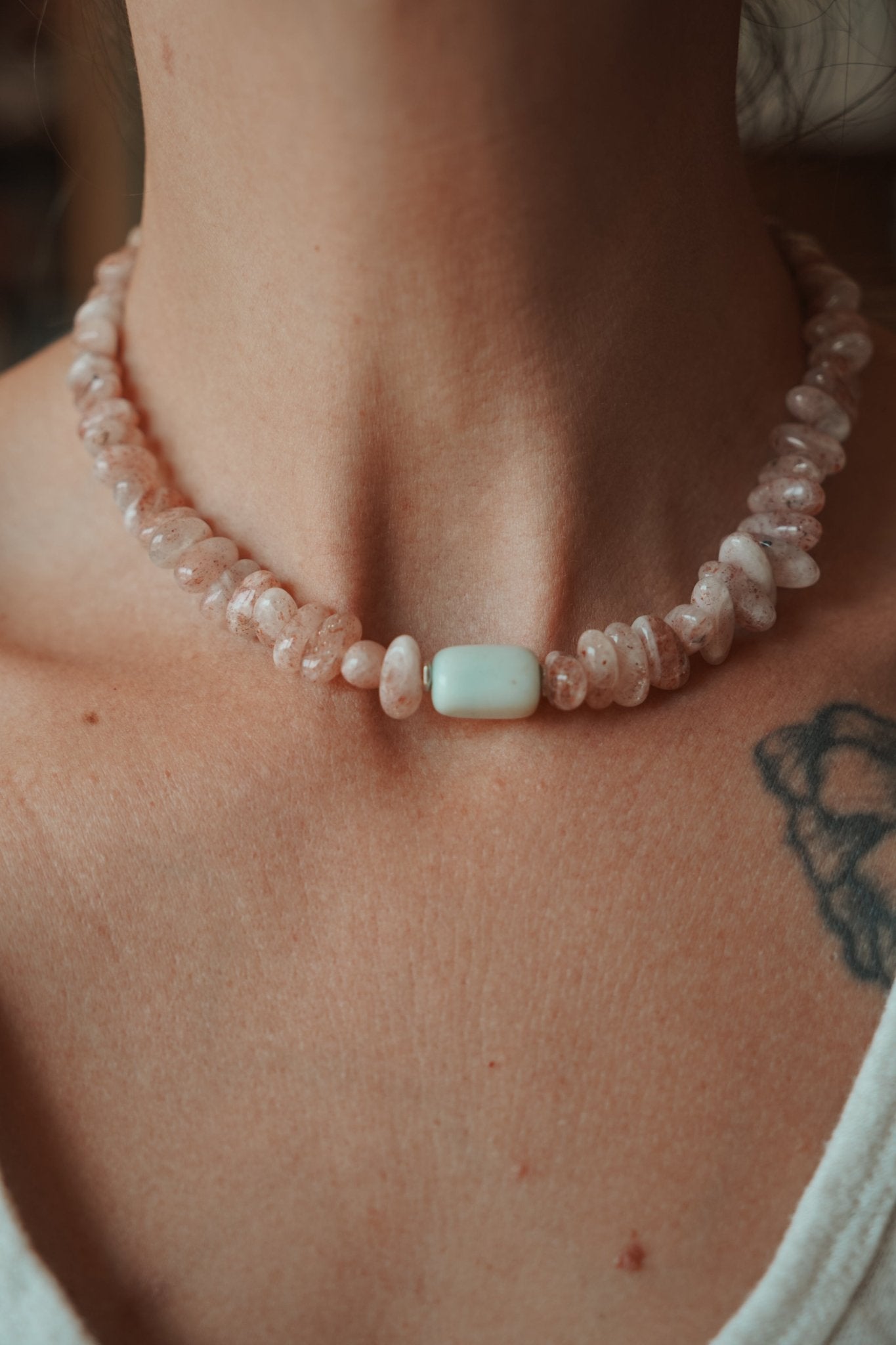Nectar Necklace in Sunstone + Peruvian Opal - Golden Road Crafted