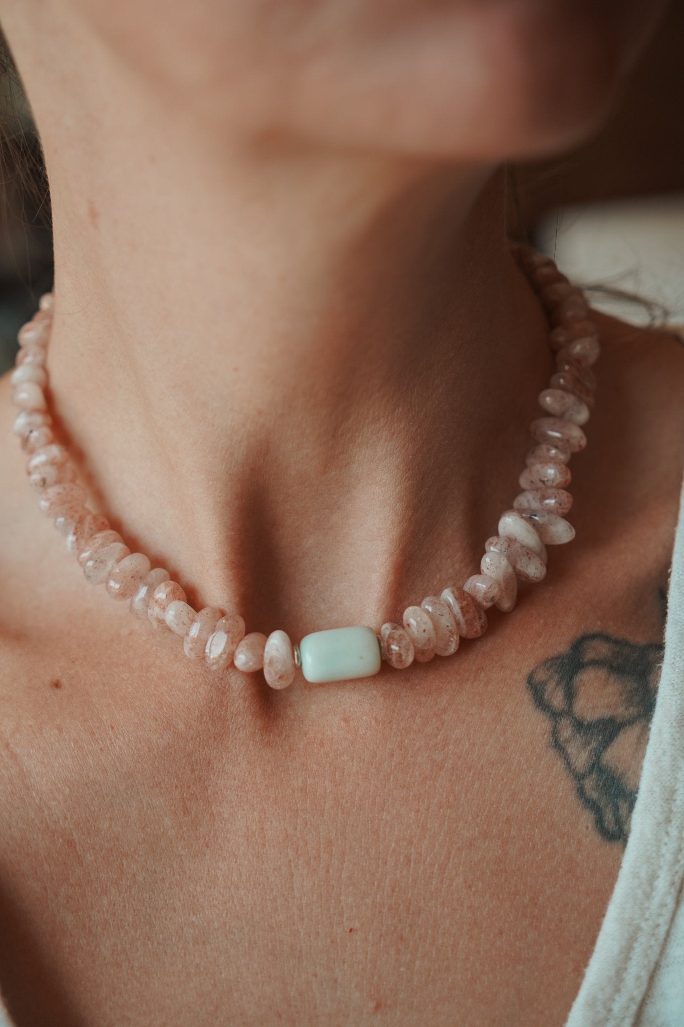 Nectar Necklace in Sunstone + Peruvian Opal - Golden Road Crafted