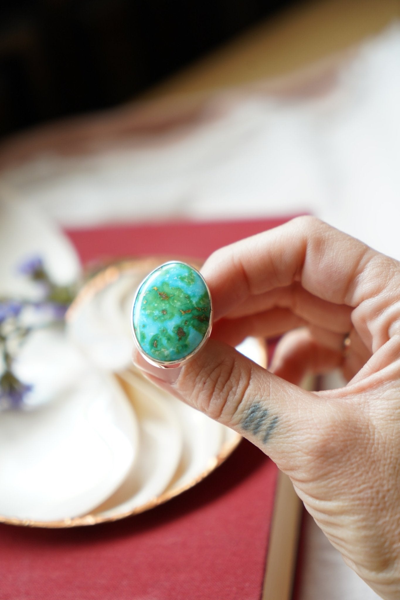 Oasis Ring in Sonoran Mtn Turquoise (Size 6.5) - Golden Road Crafted