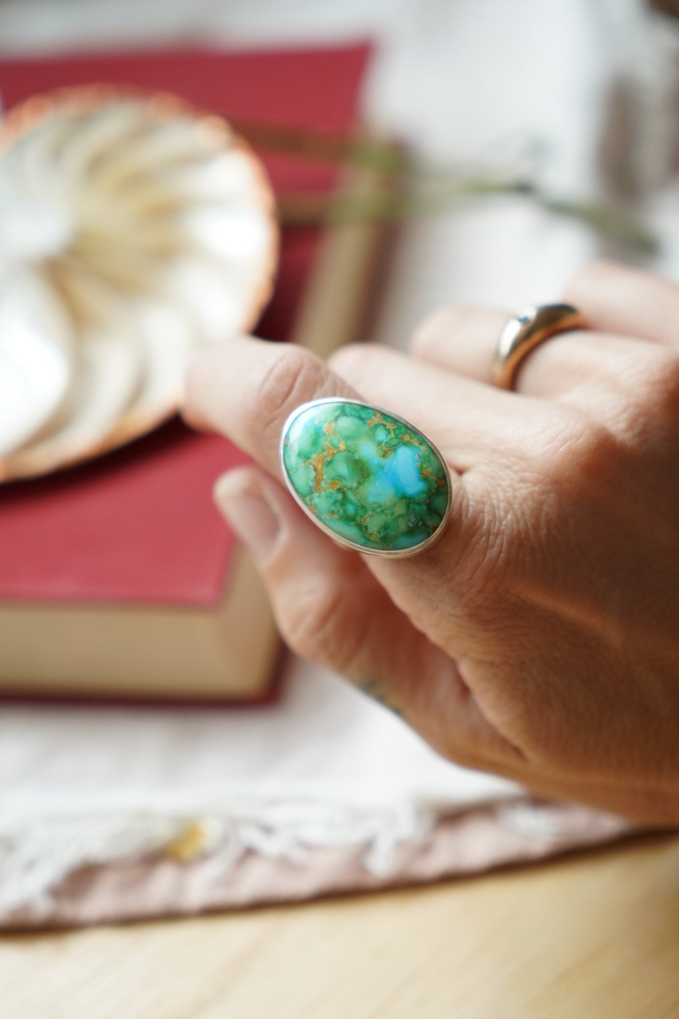 Oasis Ring in Sonoran Mtn Turquoise (Size 9) - Golden Road Crafted