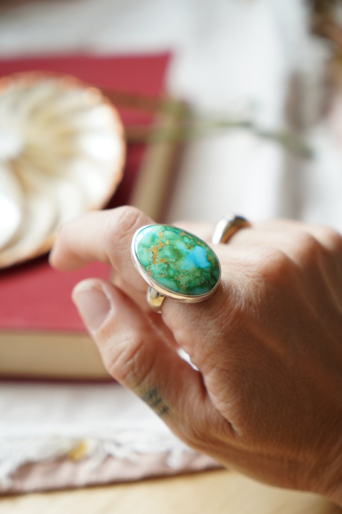 Oasis Ring in Sonoran Mtn Turquoise (Size 9) - Golden Road Crafted