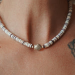 Ocean Dream Necklace in Sterling Shell Center Bead with Wampum - Golden Road Crafted