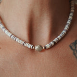 Ocean Dream Necklace in Sterling Shell Center Bead with Wampum - Golden Road Crafted